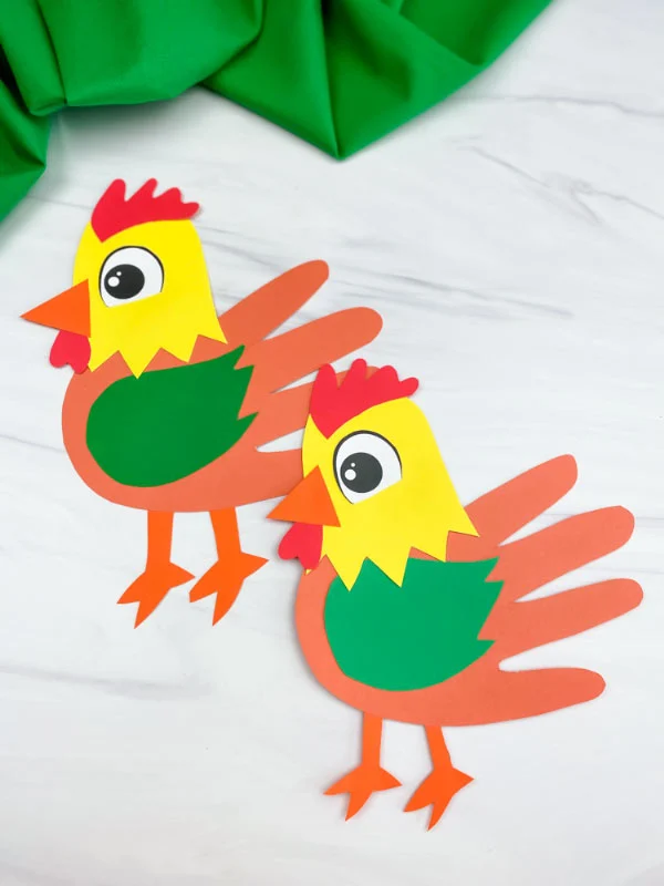 two handprint rooster crafts