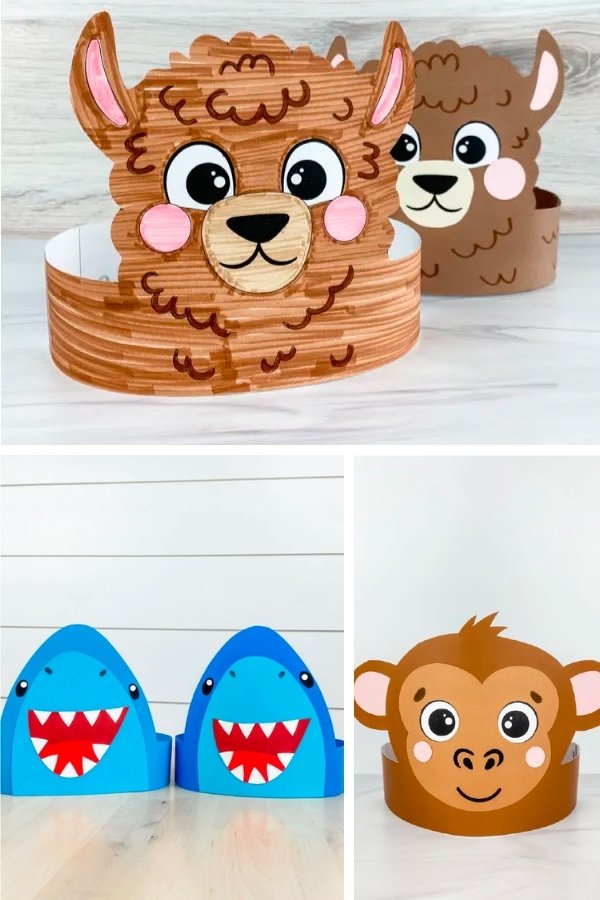llama, shark, and monkey headband craft image collage