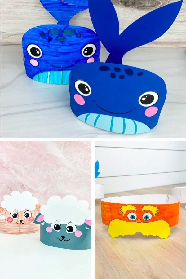 whale, sheep and The Lorax headband craft image collage