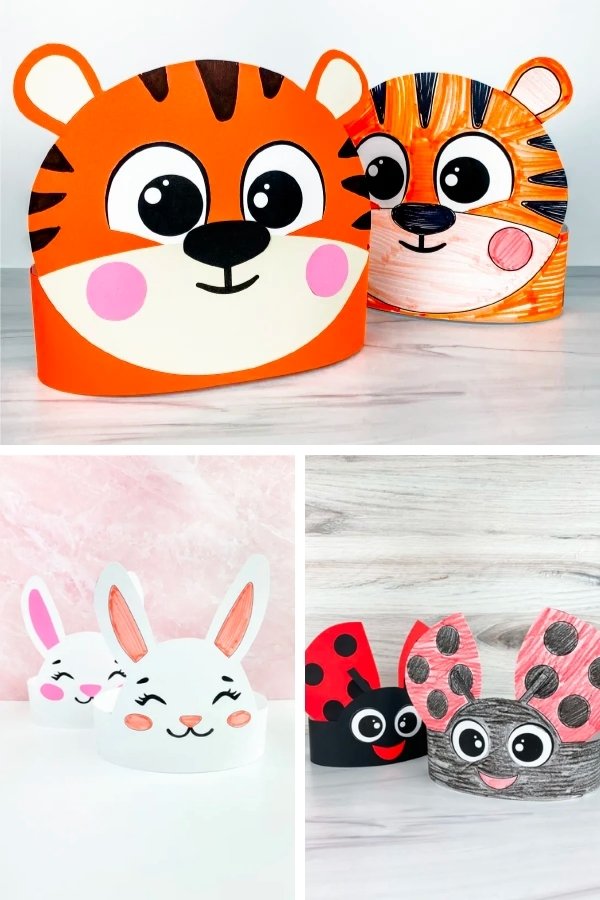 tiger, bunny, and ladybug headband craft image collage