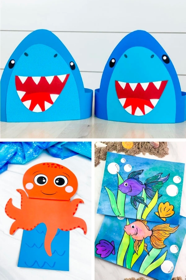 shark, octopus and fish craft image collage
