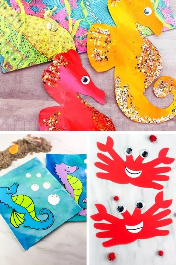seahorse and crab kids' craft image collage