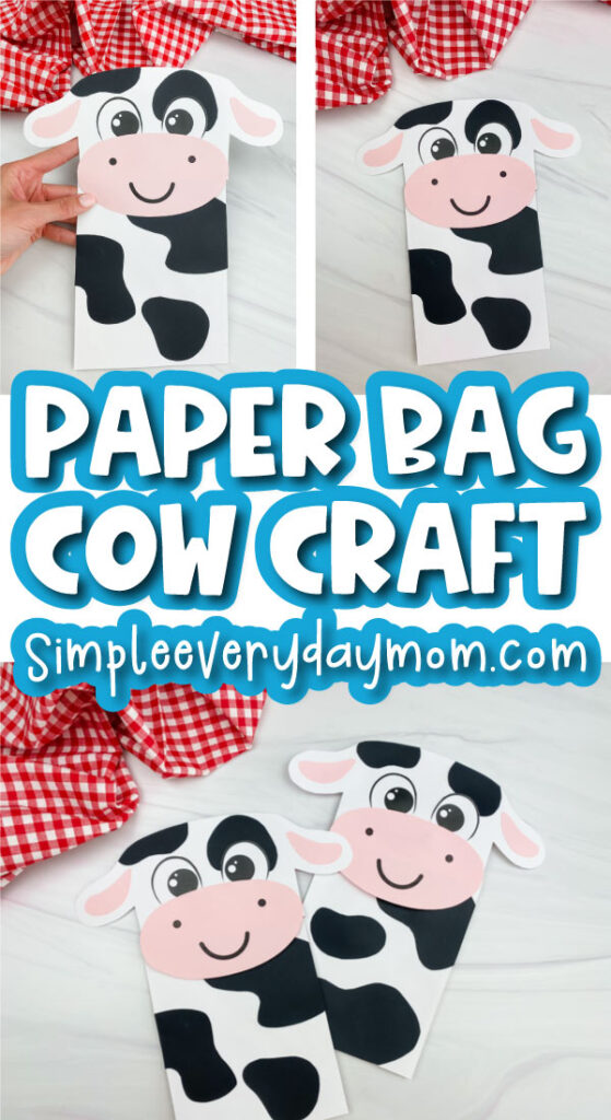 paper bag cow craft image collage with the words paper bag cow craft in the middle