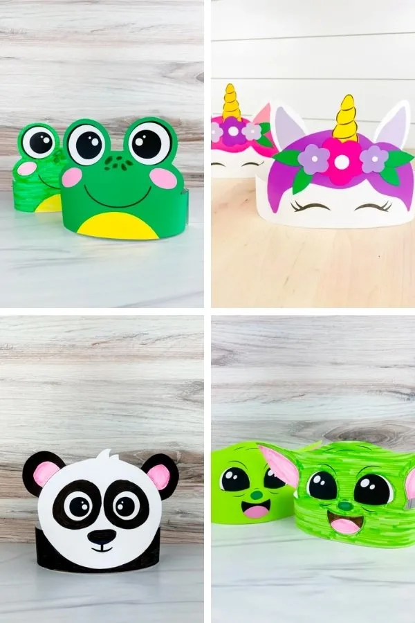 frog, unicorn, panda, and Baby Yoda headband craft  image collage