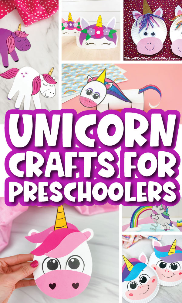 unicorn crafts image collage with the words unicorn crafts for preschoolers in the middle