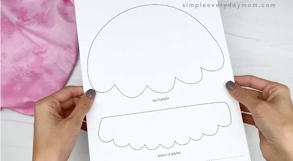 hand holding paper plate jellyfish template