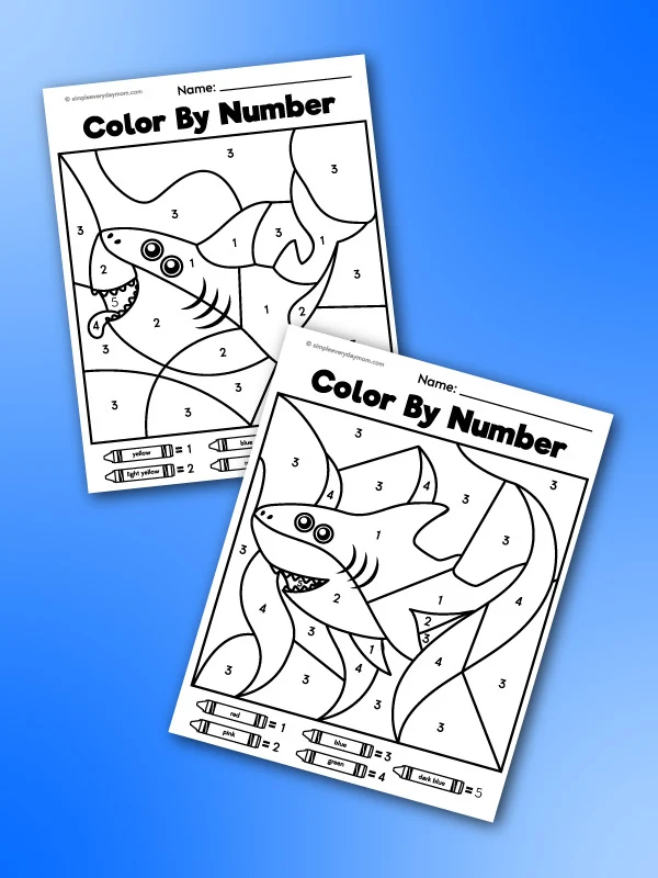 shark color by number printables