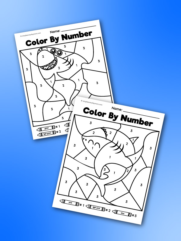 shark color by number printables