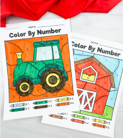 farm color by number printables