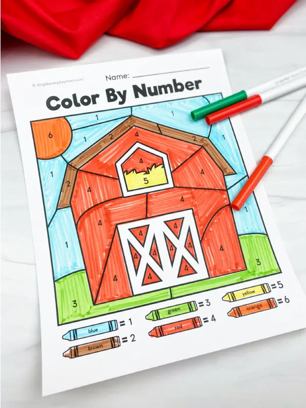 barn color by number worksheet
