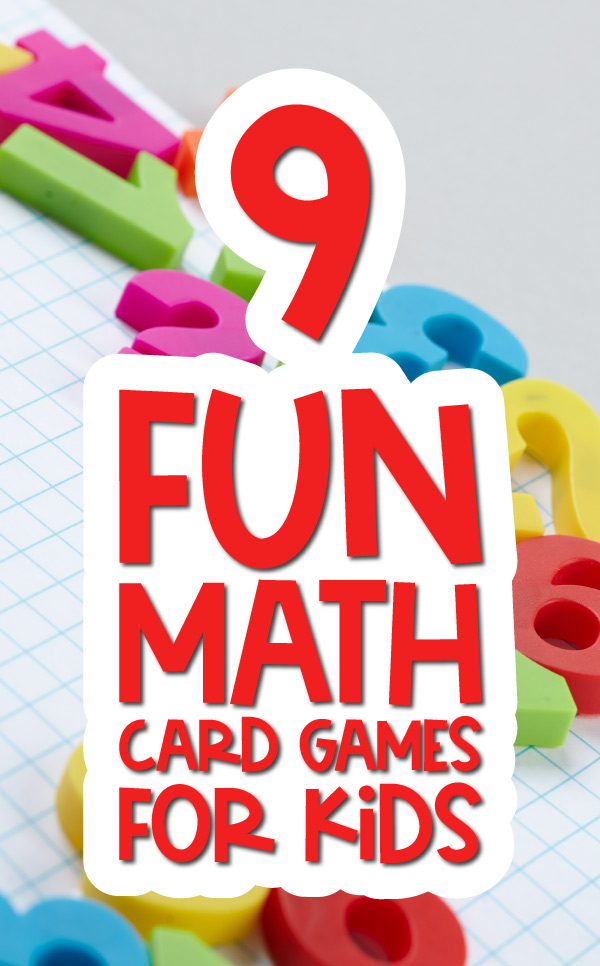 number background with the words 9 fun math card games with kids