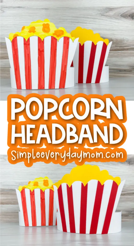 popcorn headband craft image collage with the words popcorn headband craft in the middle