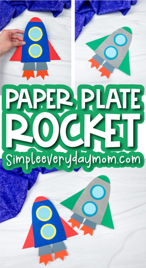 paper plate rocket template image collage with the words paper plate rocket in the middle