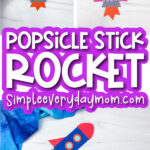 popsicle stick rocket craft image collage with the words popsicle stick rocket in the middle
