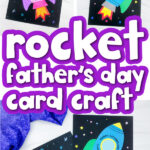 rocket father's day card image collage with the words rocket father's day card craft in the middle