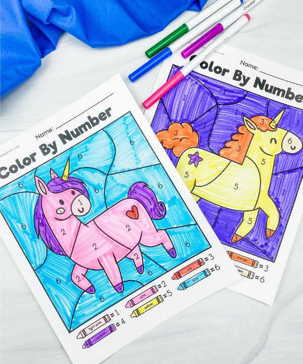 unicorn color by number worksheets