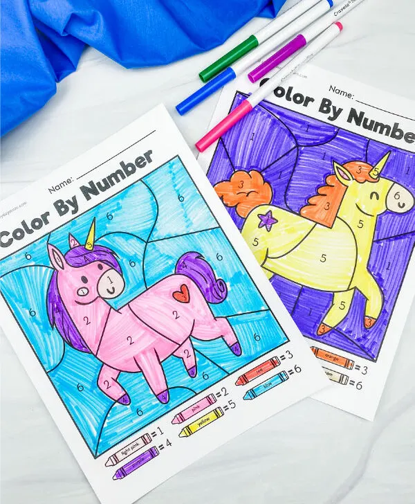unicorn color by number worksheets
