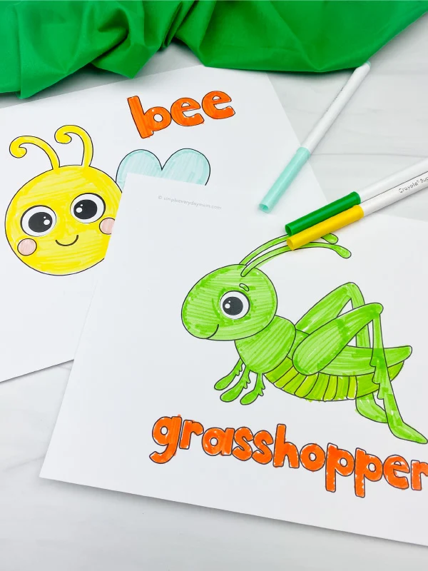 bee and grasshopper coloring pages