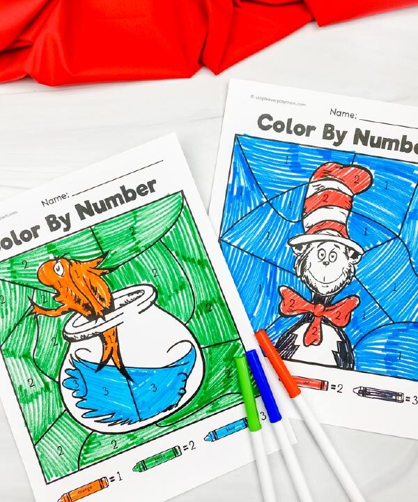 Cat in the Hat color by number printables