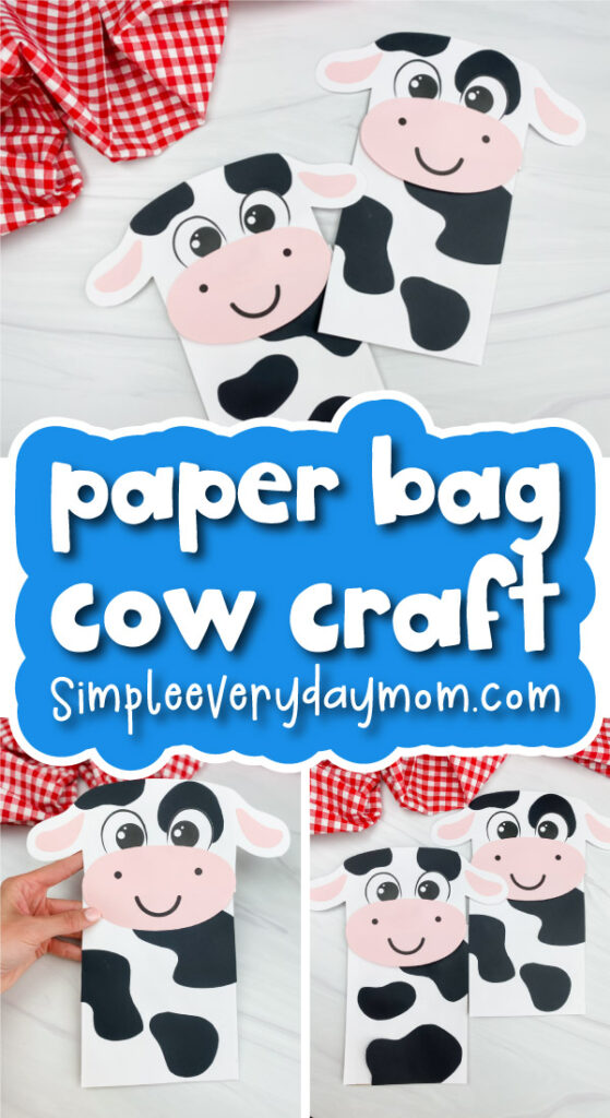 cow puppet craft image collage with the words paper bag cow craft