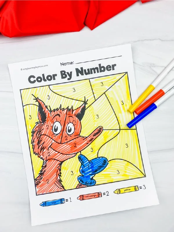Fox in Socks color by number worksheet