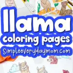 llama coloring pages image collage with the words llama coloring pages in the middle