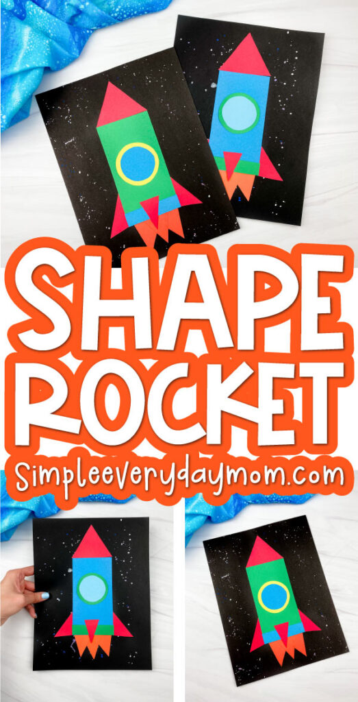 rocket made from shapes craft image collage with the words shape rocket in the middle