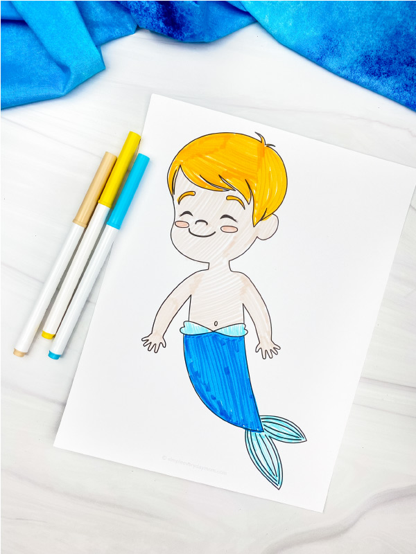 boy mermaid coloring page