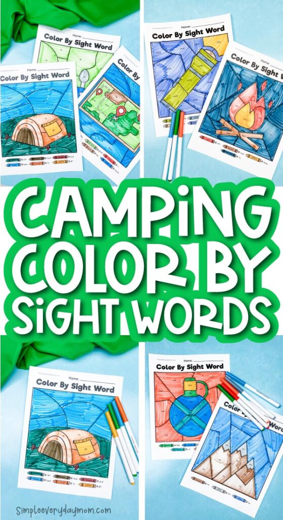 camping sight word color by number printables with the words camping color by sight words in the middle 