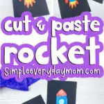 cut and paste rocket craft image collage with the words cut & paste rocket in the middle