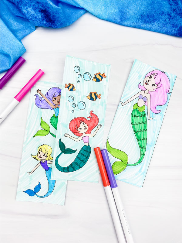 coloring page mermaid bookmarks