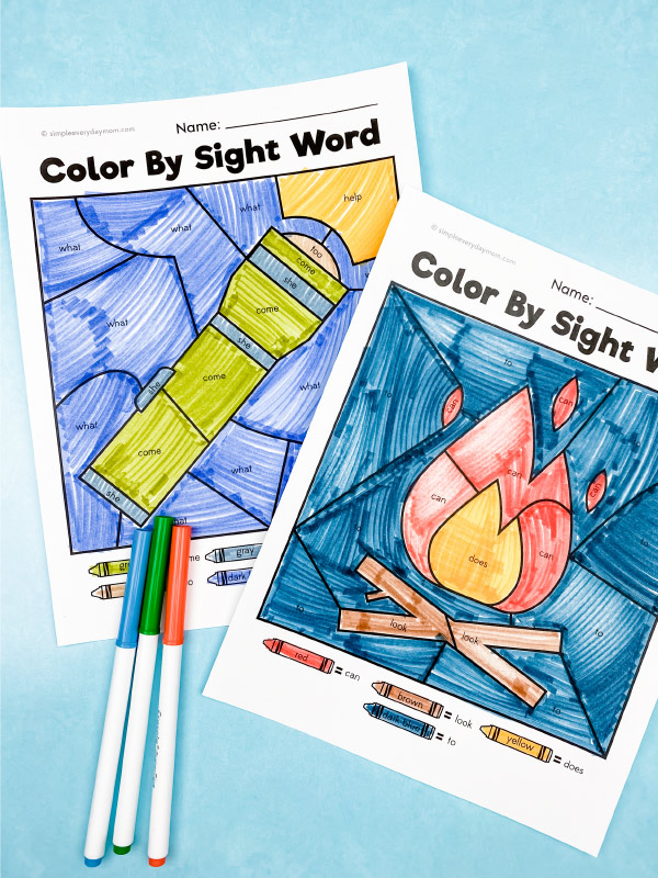 camping sight word color by number printables