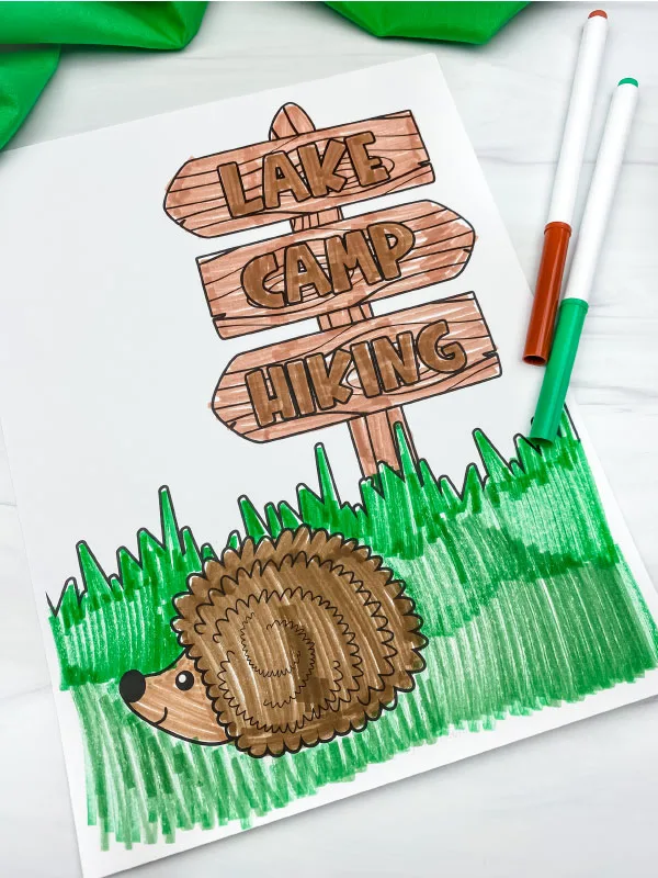 hedgehog and sign coloring page
