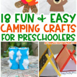 camping crafts image collage with the words 18 fun + easy camping crafts for preschoolers