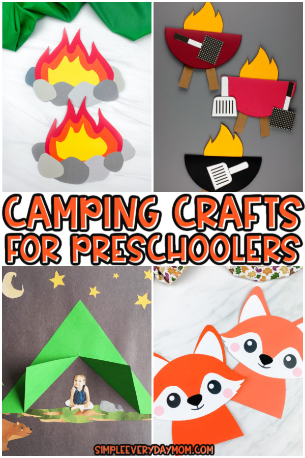 camping crafts image collage with the words camping crafts for preschoolers in the middle