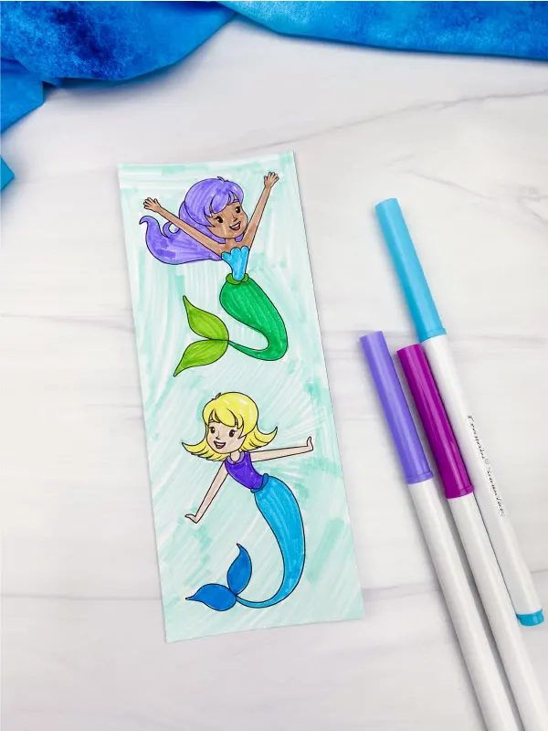 coloring page mermaid bookmark