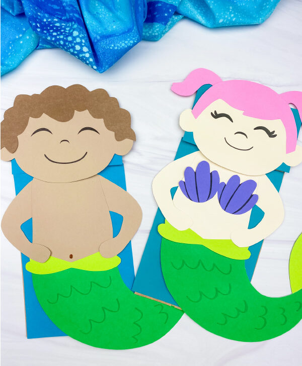 boy and girl paper bag mermaid craft