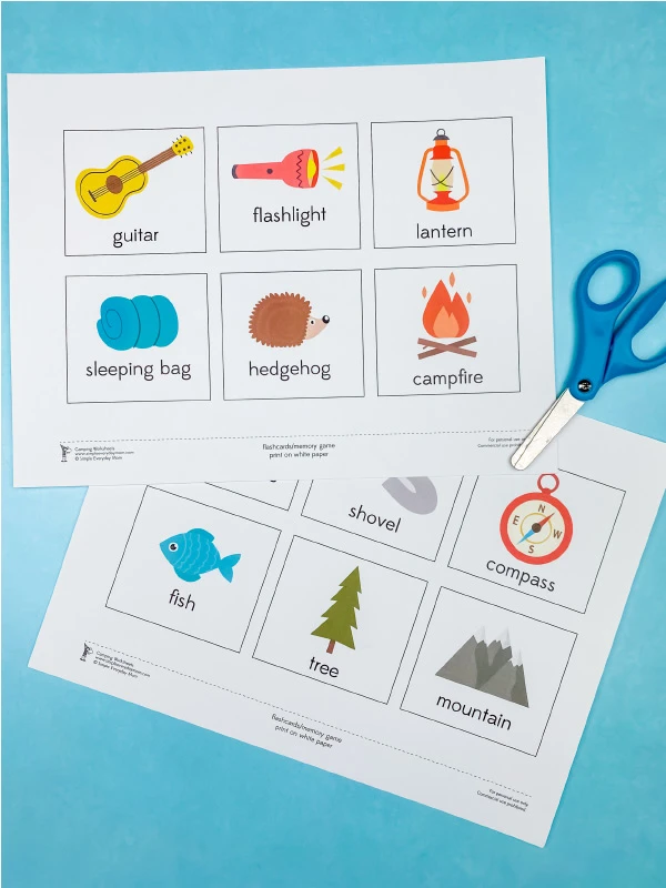 printable camping flashcards