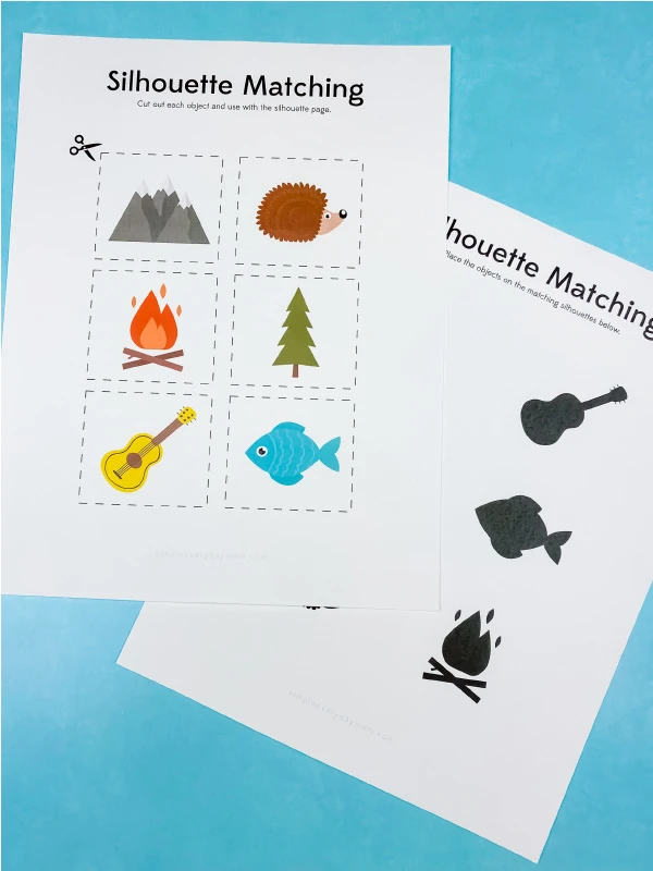 camping silhouette matching printables