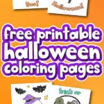 Halloween coloring pages with the words free printable Halloween coloring pages in the middle