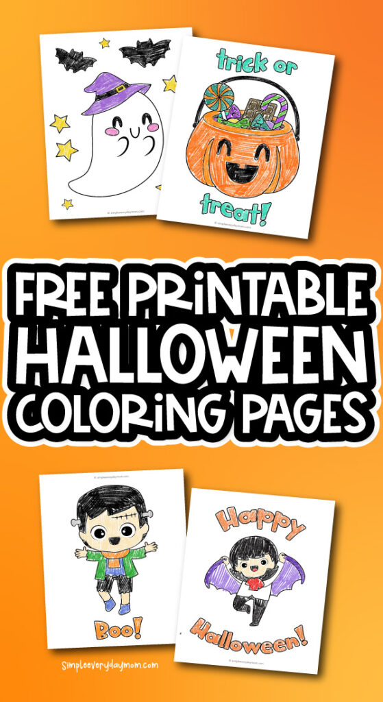 Halloween coloring pages with the words free printable Halloween coloring pages in the middle