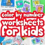 color by number worksheet image collage with the words color by number worksheets for kids