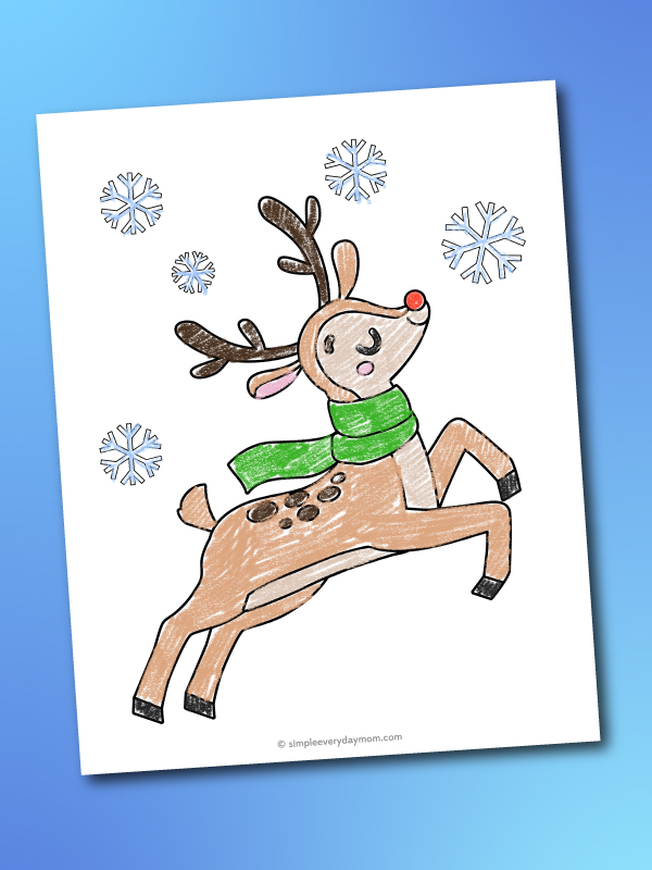 reindeer in snow coloring page