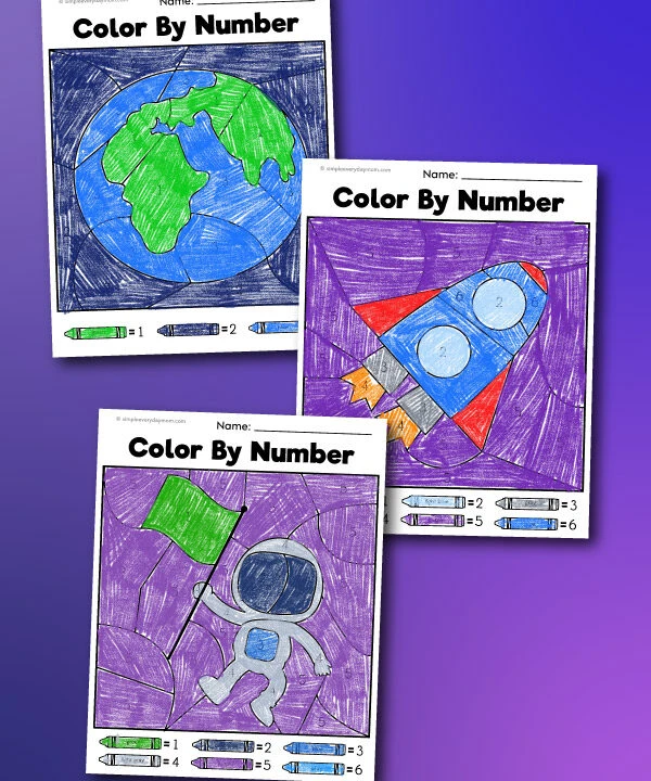 space color by number printables