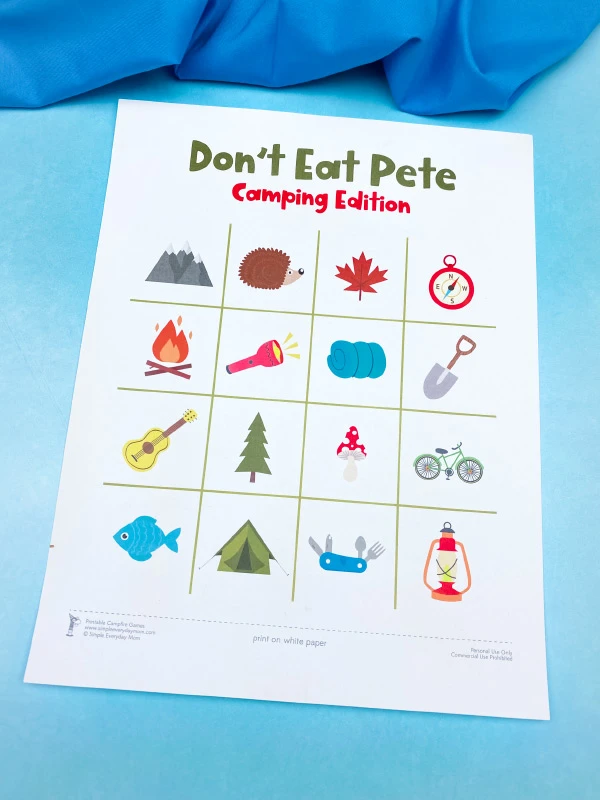 printable camping themed don't eat pete game
