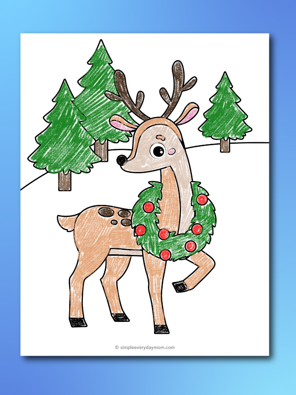 reindeer with wreath coloring page