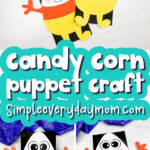 candy corn puppet craft image collage with the words candy corn puppet craft in the middle