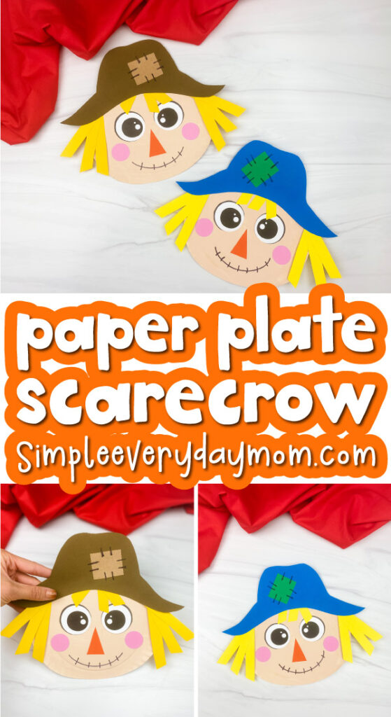 paper plate scarecrow craft image collage with the words paper plate scarecrow in the middle
