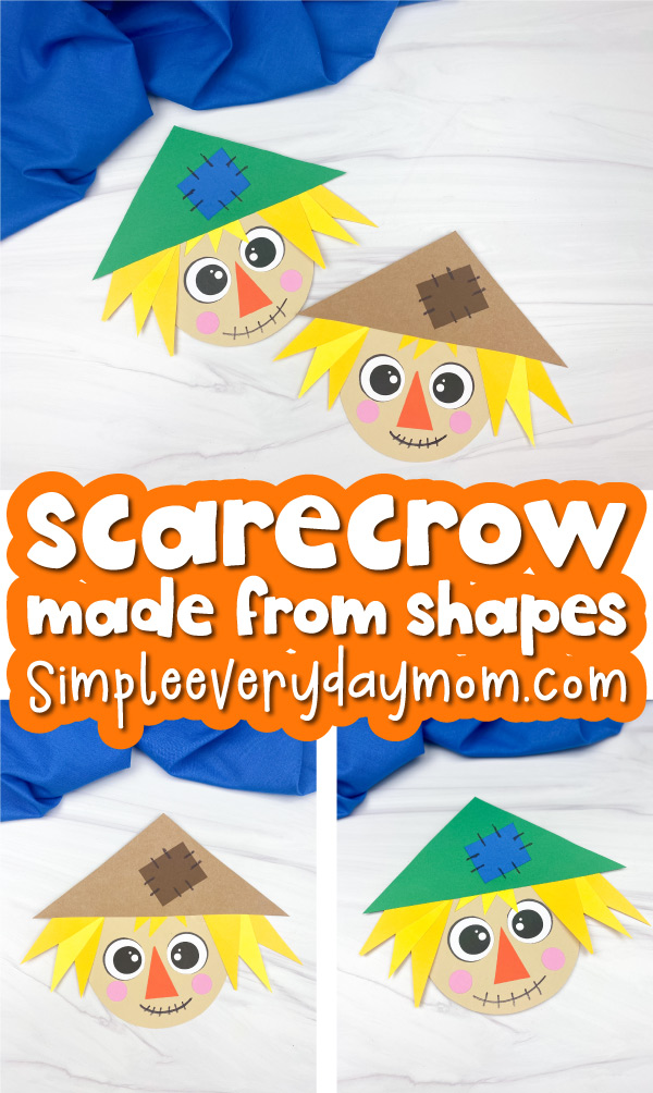 shape scarecrow craft image collage with the words scarecrow made from shapes in the middle 