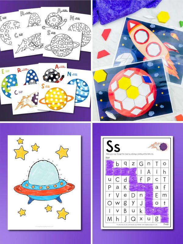 collage of space activities for kids